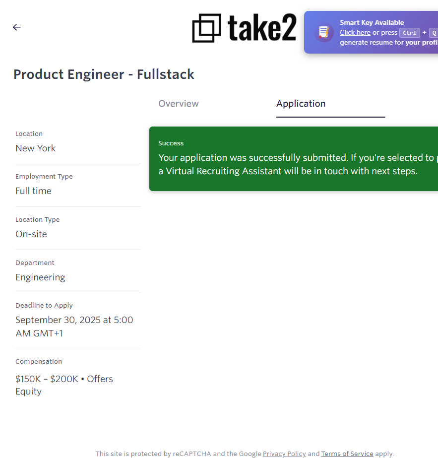 Application submitted confirmation